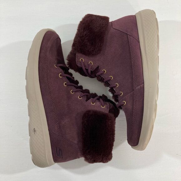 Skechers On The Go Women's 8.5 Burgundy Water Resistant Suede Ankle Boots Winter - Picture 2 of 11